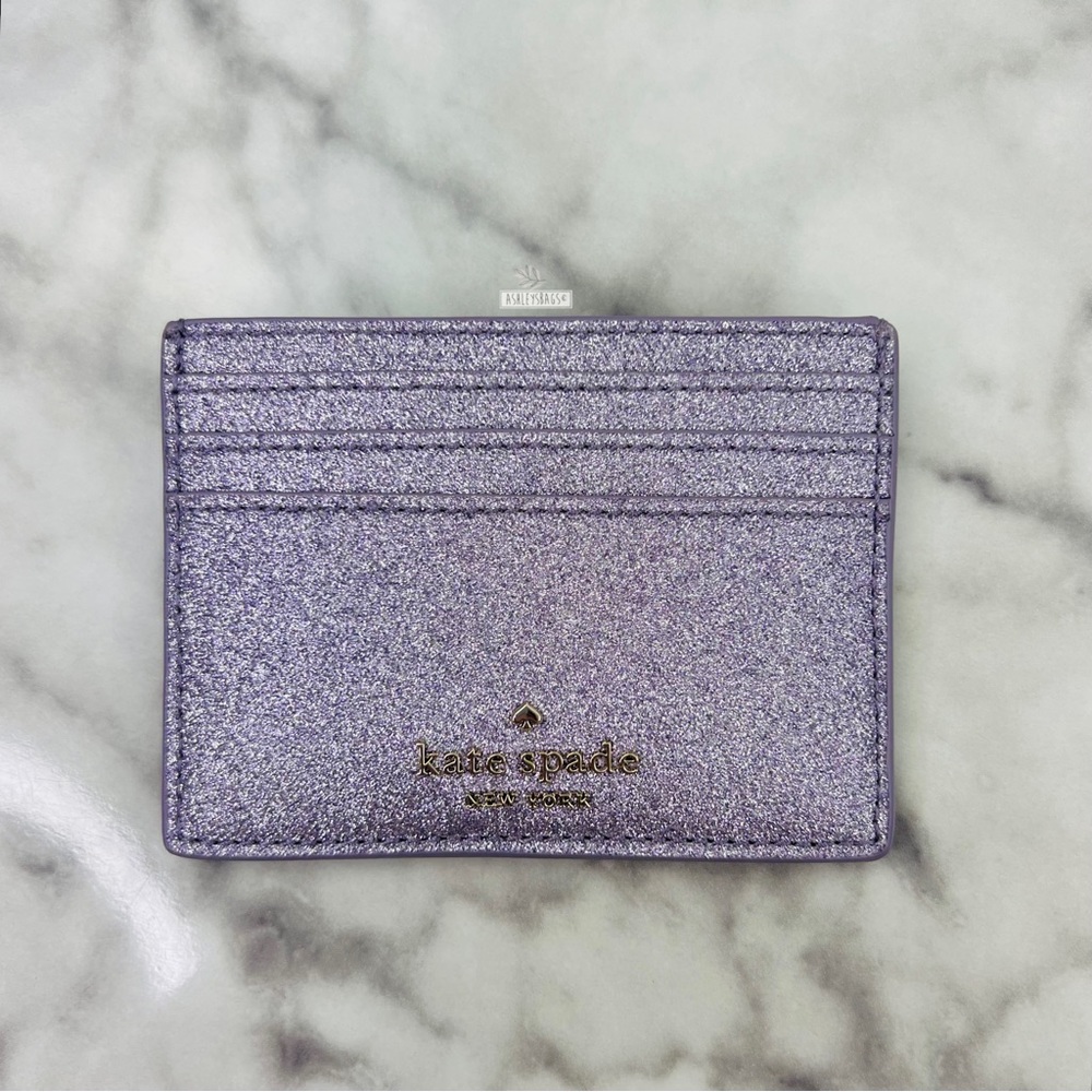 Kate Spade Tinsel Glitter Satchel & Card Holder Wallet In Lilac Frost - Picture 13 of 16